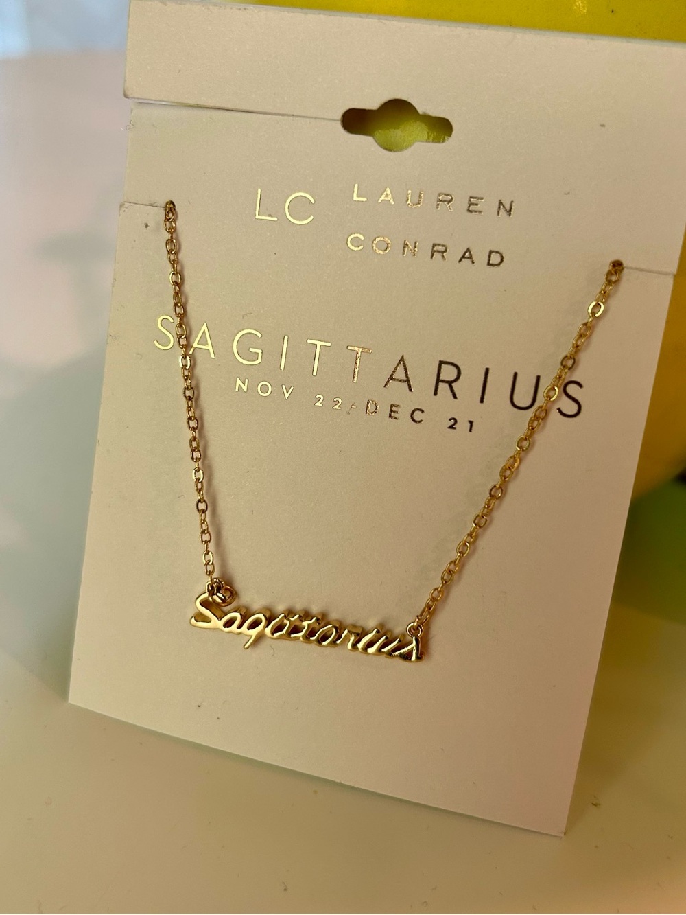 NWT Lauren Conrad gold-tone Sagittarius Nameplate Necklace